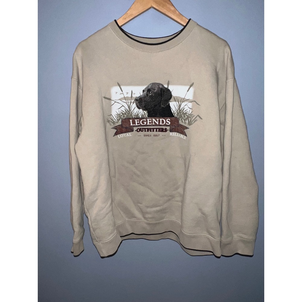 Croft & Barrow Legends Outfitters Black‎ Lab Dog Graphic Sweatshirt Tan Mens M